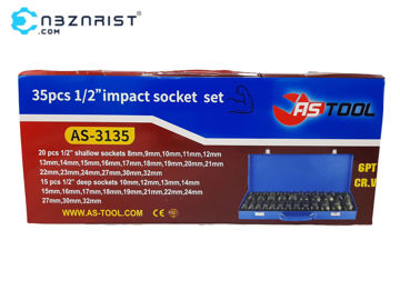 ست جعبه بکس 1/2 فشار قوی کوتاه و بلند 35 پارچه آ اس AS TOOL مدل AS-3135